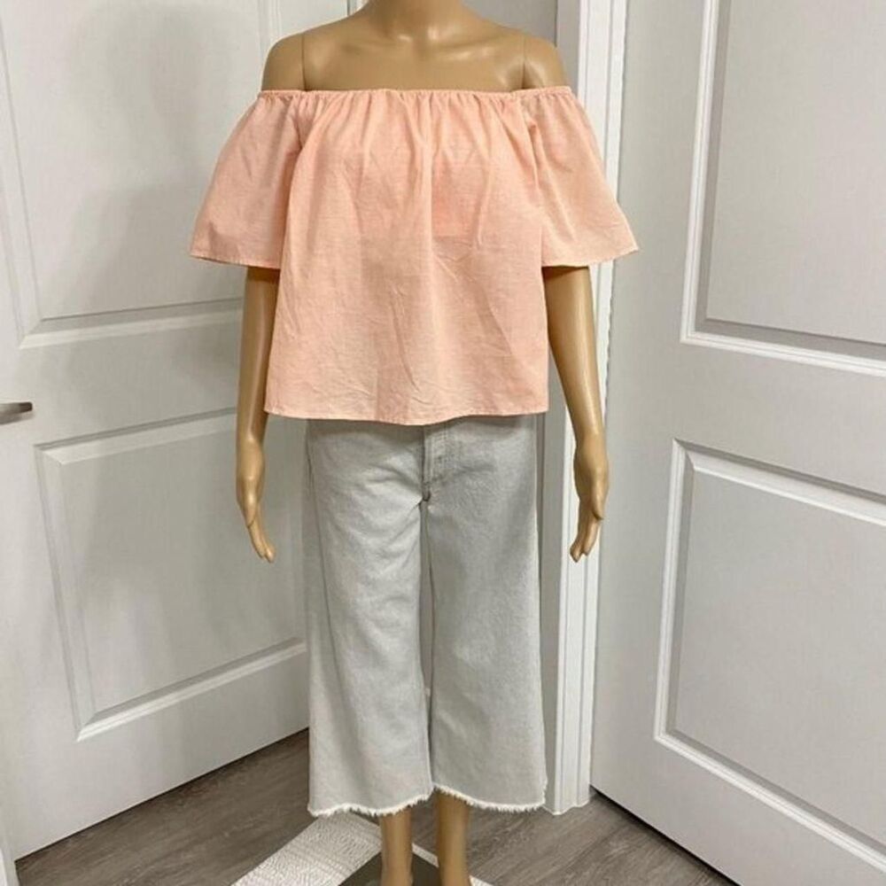 Express Peach Off The Shoulder Ruffle Top with Built In Bandeau Medium Medium